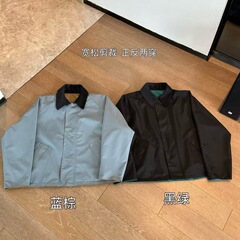 080806老钱风复古撞色领双面穿无蜡防水情侣款宽松百搭夹克外套女