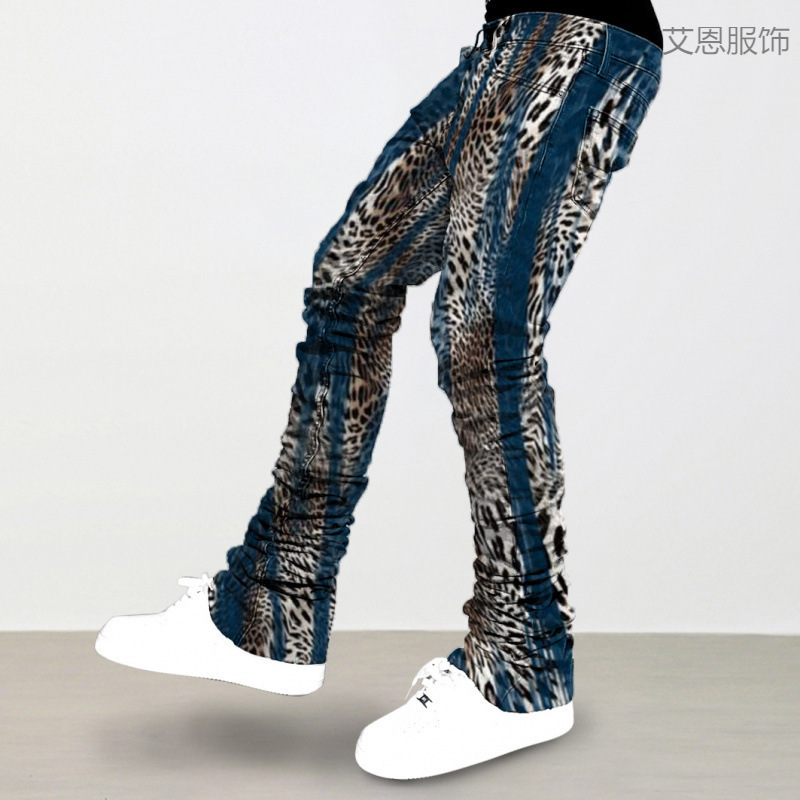 时尚跨境裤子2025欧美外贸跨境新款男装 休闲喇叭裤数码印花|undefined