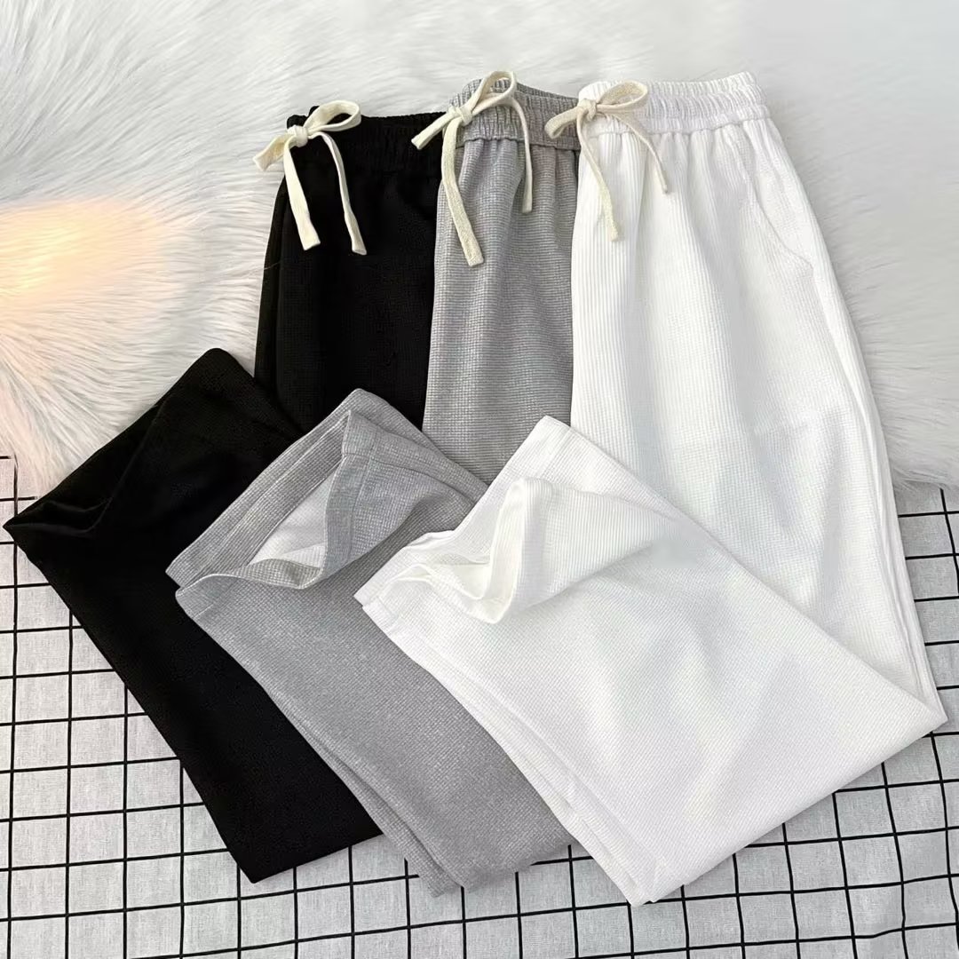 Waffle Casual Pants Men's Loose Straight Spring Thin Trendy All-match Wide-leg Pants Sportswear Pants