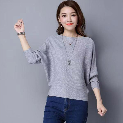 Korean style batwing sleeve knit sweater short sleeve loose fit versatile simple long sleeve base shirt top spring and autumn new arrival