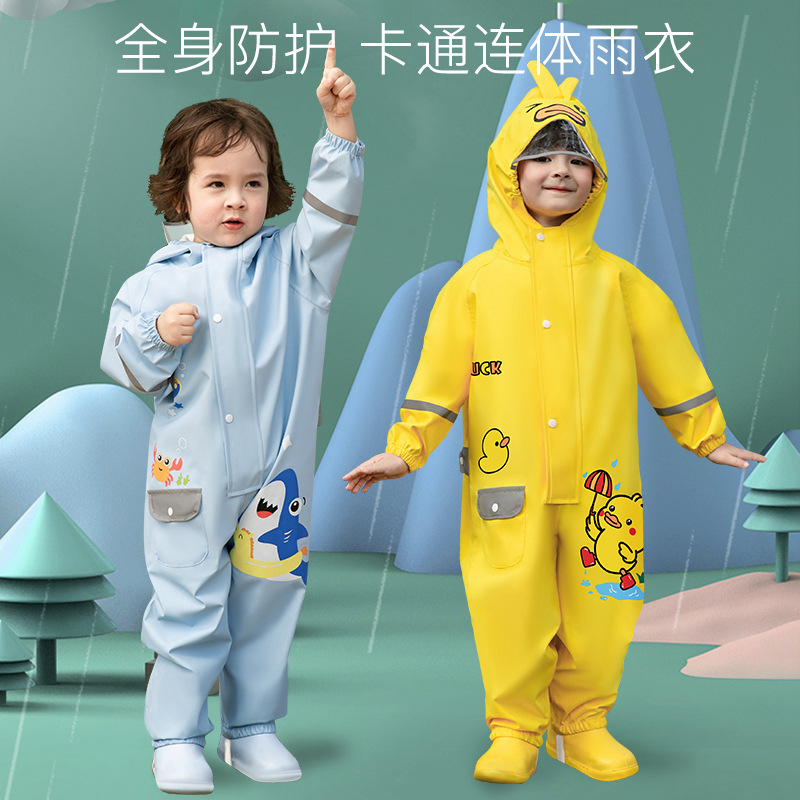 Children's one-piece raincoat girl's 3-year-old one-and-a-half-year-old baby rain boots suit cartoon kindergarten children playing with water