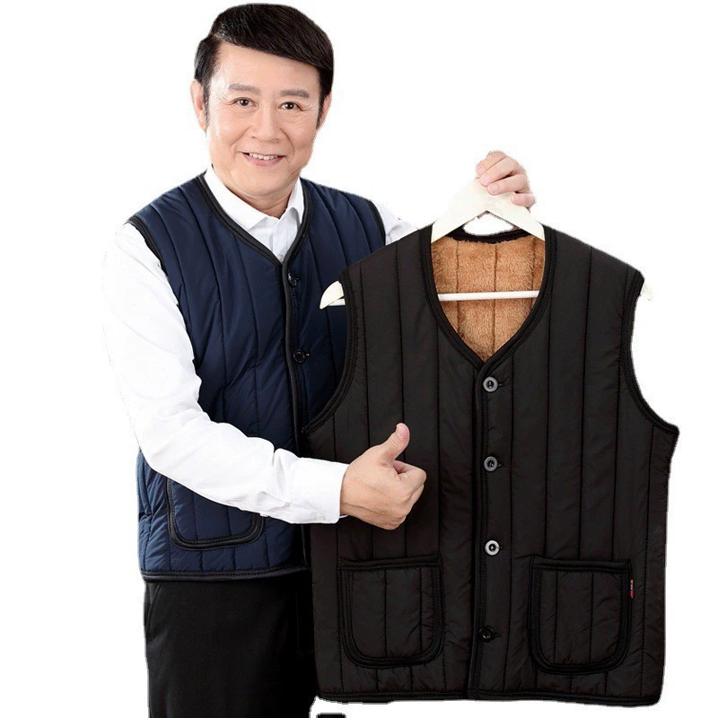 Одежда для женщин среднего возраста, мужской зимний утолщенный жилет на флисовой подкладке, платье для бабушки, цветной жилет, повседневный Топ Для дедушки