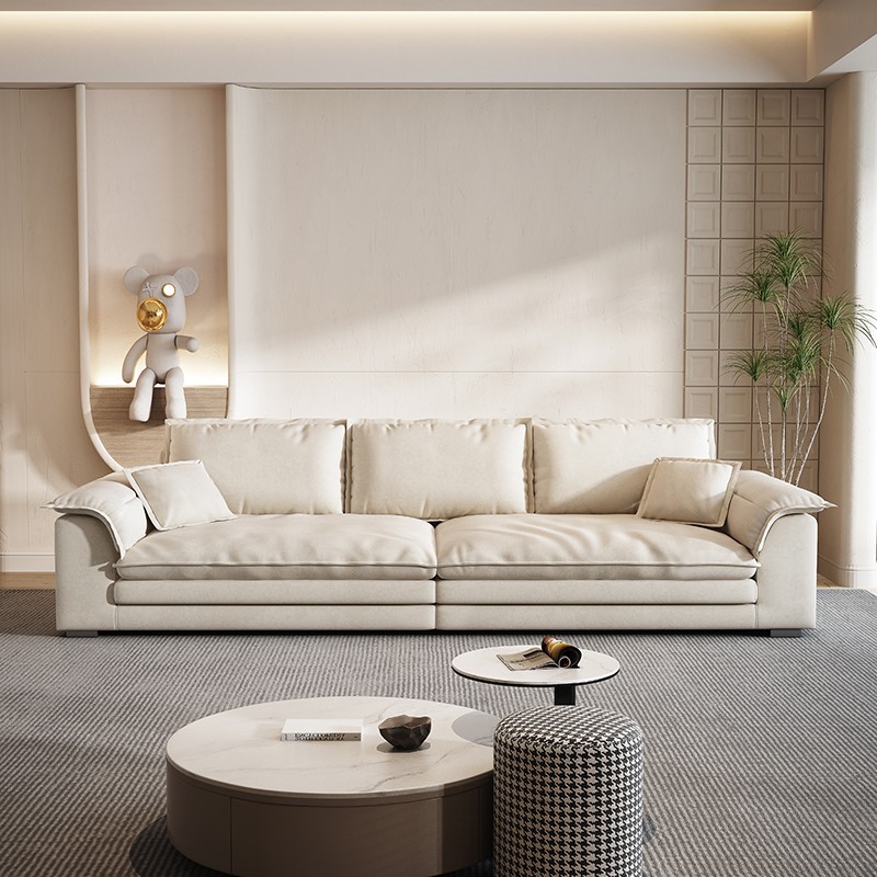 Fábrica gran velero sala de estar sofá súper profundo sentado amplia fila recta estilo crema minimalista italiano gato cero tecnología paño rojo neto