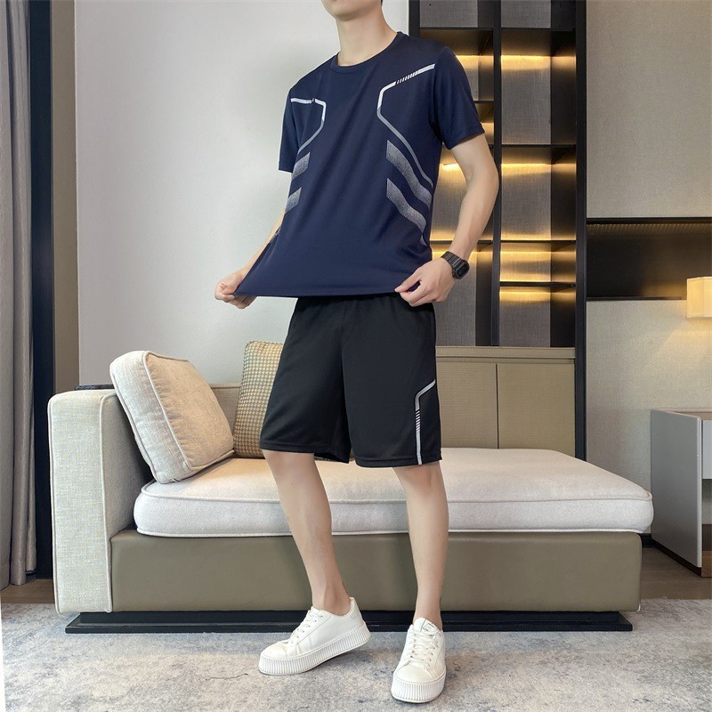 Largo traje de verano para hombres correr camiseta de hielo rápido seco ropa de mangas cortas pantalones cortos entrenamiento de baloncesto
