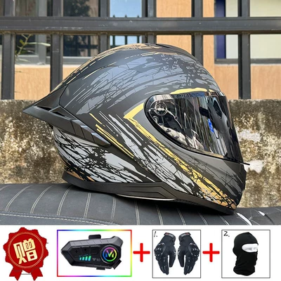 Motosiklet kaskı (dəbilqə) — Standard 3C Certification - gold-explosion-field-tea-mirror-y10-soft-wheat-delivered-with-transparent-mirror-s