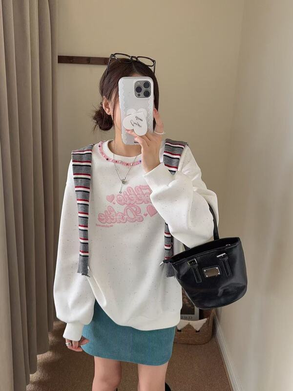韩国东大门小香风贴布刺绣手工钉珠卫衣女秋季新款宽松百搭上衣|undefined