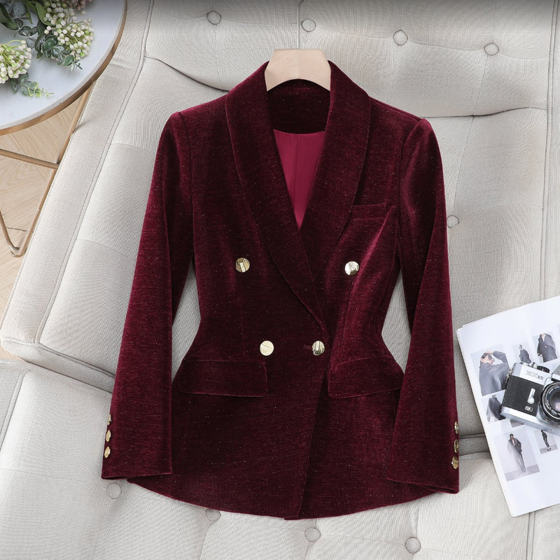 2026 European and American cross-border fashion slim-fit solid color double-breasted elegant high-end women's tweed blazer 2026 European and American cross-border fashion slim-fit solid color double-breasted elegant high-end women's tweed blazer
