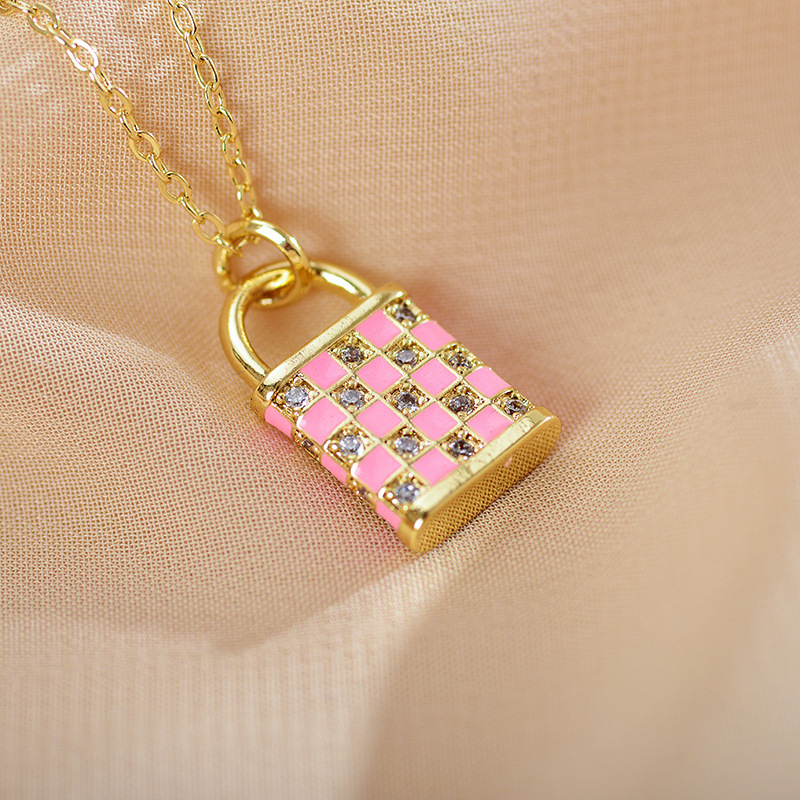 Street Occasion Copper Material PVD Coated Lock Copper Sweet Waterproof Non Tarnish Titanium Steel Pendant Necklace