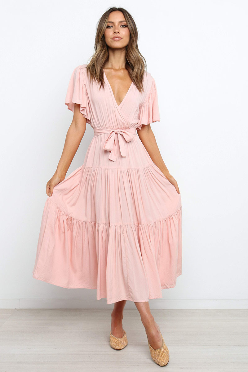 269g Weight Midi Dress Dress Length Type Short Sleeve Sleeve Length Princess Dress Dresses Type Regular Sleeve Sleeve Type Cotton, Polyester Fabric Type Mid Waist Waist Line Holiday, Daily, Selfie Occasion V Neck Neckline Regular Fit Fit Type Solid Color Pattern Summer Season Women's Gender Casual, Elegant, Streetwear Style Wholesale Women's Casual Elegant Streetwear Solid Color Holiday Daily Selfie V Neck Short Sleeve Princess Dress 3