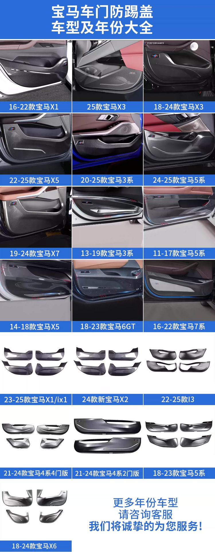Suitable for BMW new 2 Series, i3 Series, 4 Series, 5 Series, X1, iX3, X5, X7 car door anti-kick pads, carbon fiber X3 interior decoration accessories