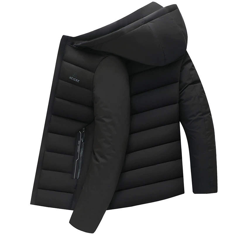 Зимние точечные молнии копать мешки для отдыха среднего возраста Съемный воротник сплошной черный утолщенный пуховик на молнии