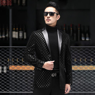 T8Y2023 Autumn and Winter Genuine Leather Men's Printed Suit Haining High-end Fashionable Sheepskin Leather Suit Outside