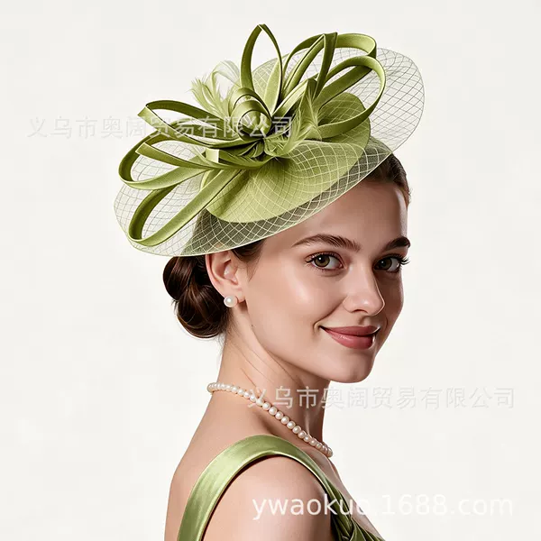 Cross-border European and American Horse Racing Festival Hats, Women's Headwear, Bridal Headwear, Mesh Feather Hair Accessories, Flower Headpieces Wholesale
