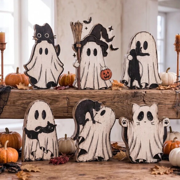 Cross-border Halloween Ghost Cat Wooden Sign, Halloween Ghost Cat Wooden Decorative Sign Cross-border Halloween Ghost Cat Wooden Sign, Halloween Ghost Cat Wooden Decorative Sign