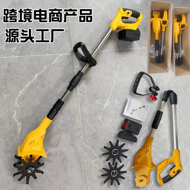 跨境手持款21V锂电微耕机松土机农用翻土家用小型电动锄头旋耕机