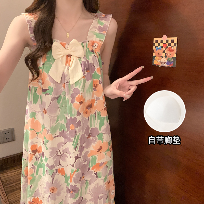 Pijamas de verano nubes de algodón trenzado esling vestido de niña con cojín de pecho princesa vestido de estilo de casa vestido larga mayorista