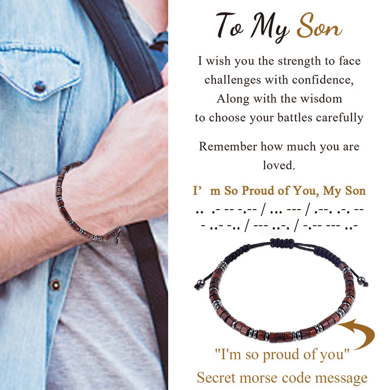 Cross-border Hot Sale I'm so so proud of you Tiger's Eye Obsidian Handmade Woven Morse Code Bracelet Cross-border Hot Sale I'm so so proud of you Tiger's Eye Obsidian Handmade Woven Morse Code Bracelet