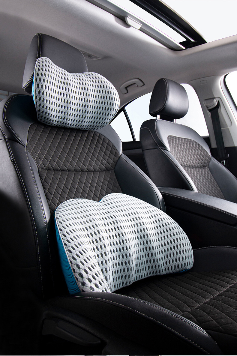 Memory Foam Car Lumbar Support and Headrest Set, Ergonomic Neck and Waist Support, Breathable Car Cushion