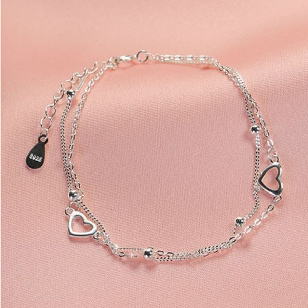 S925 Sterling Silver Double-layer Love Bracelet Women's South Korea Ins Style Niche Design High-end Fashion Simple Bracelet