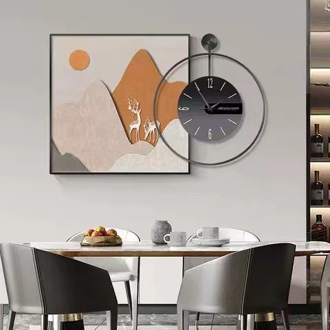 Modern style restaurant high-end decorative painting dining table clock, living room new creative clock dual wall art