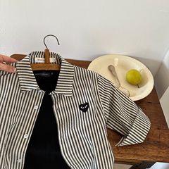 Children's Shirt 2024 Spring New Products for Boys and Girls Striped Heart Shirt Baby Japanese Style Shirt and Jacket