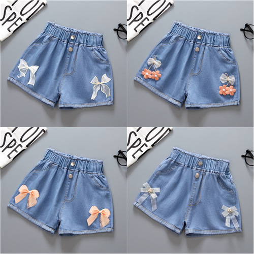 Children's clothing, girls' denim shorts, new thin, medium and large, children's and boys' outer shorts, wholesale trendy