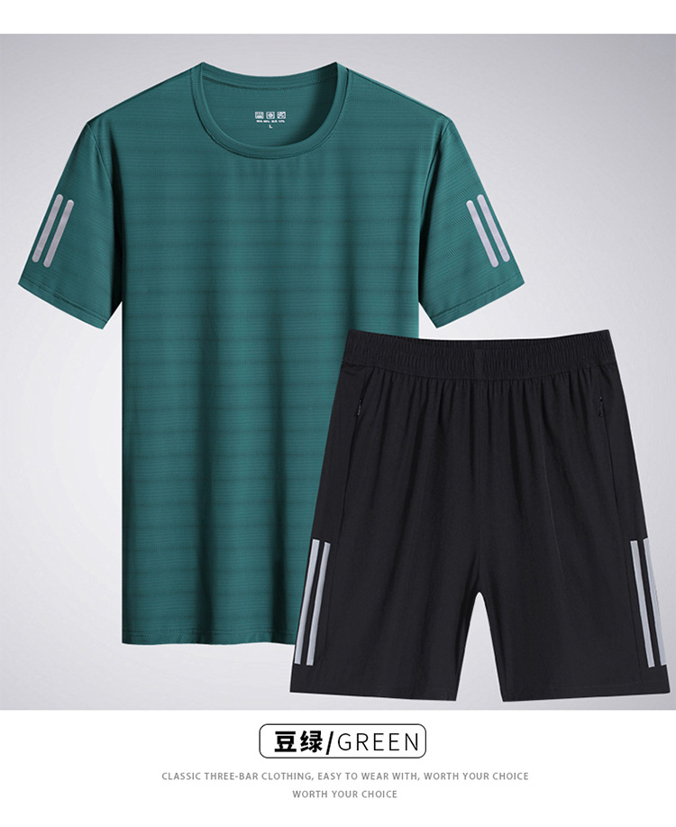 Traje deportivo de los hombres de verano nueva seda de hielo de manga corta Camiseta pantalones cortos más el tamaño de la ropa de entrenamiento de fitness correr ropa de secado rápido al por mayor