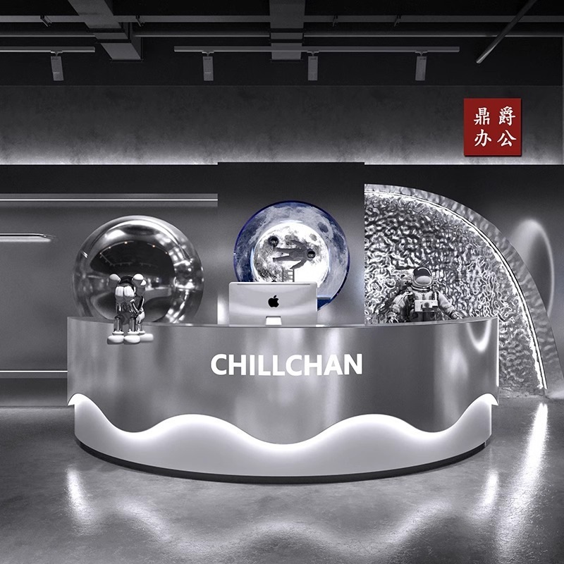 Simple modern stainless steel cashier counter, arc-shaped bar counter for billiard hall, beauty salon, company reception desk