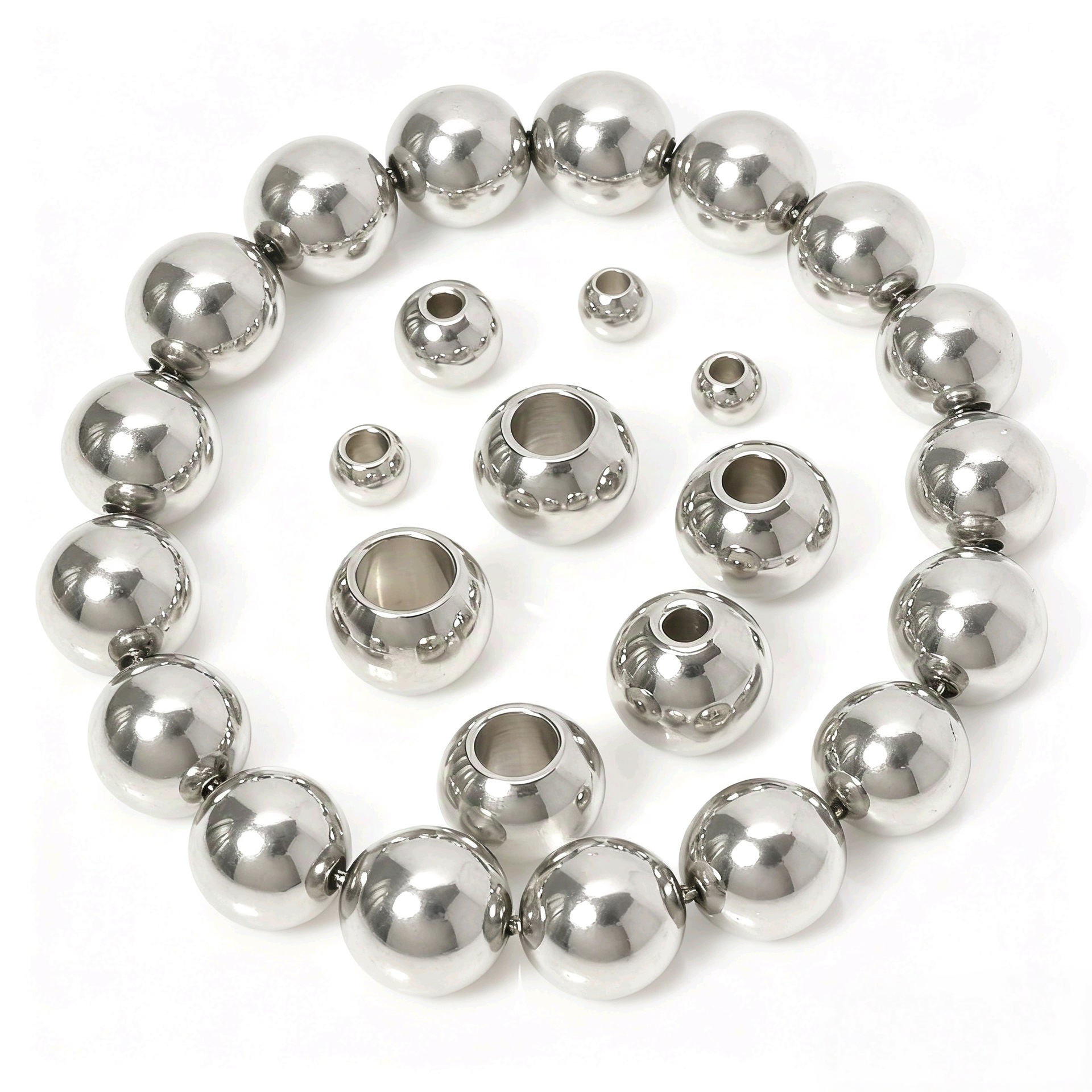 Factory Direct Sales Stainless Steel Through-Hole Steel Beads Round Spacer Beads Positioning Beads DIY Bracelet Necklace Beading Accessories