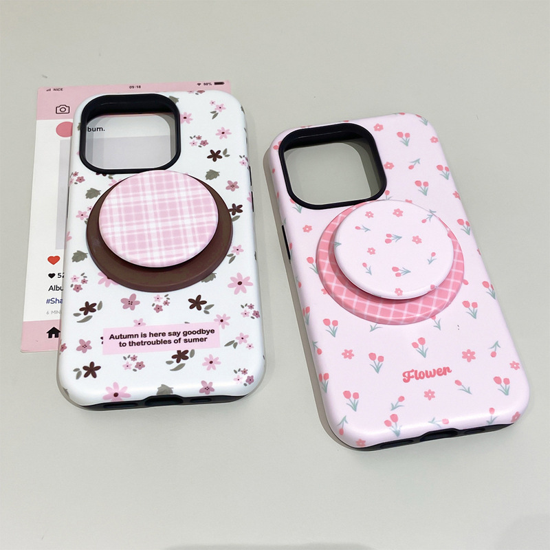 Suitable for Apple 16Pro Mobile Phone Case Magnetic Two-In-One Stand Iphone17 Floral Small Fresh 15 Protective Case Suitable for Apple 16Pro Mobile Phone Case Magnetic Two-In-One Stand Iphone17 Floral Small Fresh 15 Protective Case