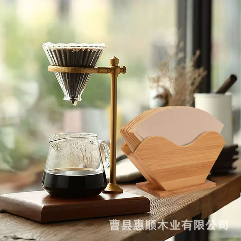 竹制咖啡滤纸架心形滤纸收纳盒手冲咖啡滤纸底座滴漏式楠竹纸巾盒