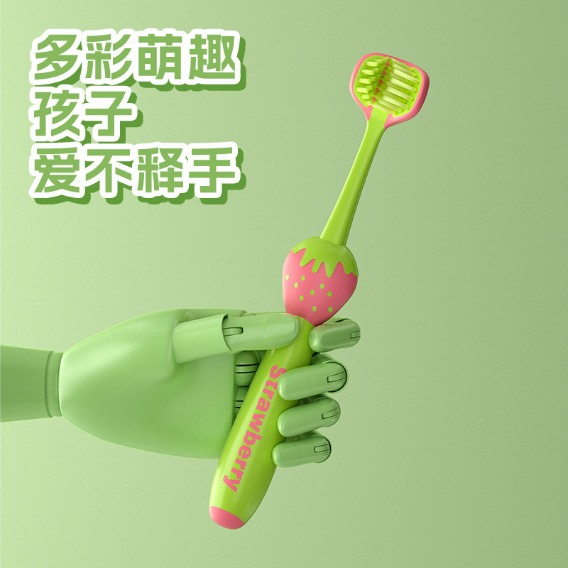 RAOYI tres lados cepillo de dientes para niños un solo paquete de dibujos animados de fresas bebés cepillo de dientes de pelo suave fábrica al por mayor