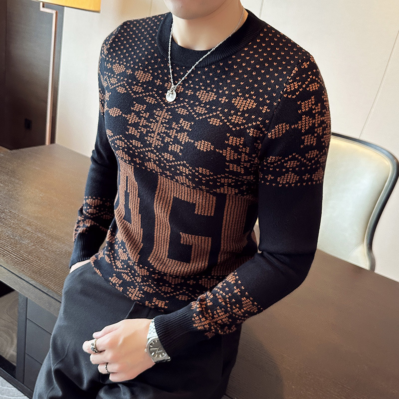 Demi-season fashionable trend knitted sweater with a round collar