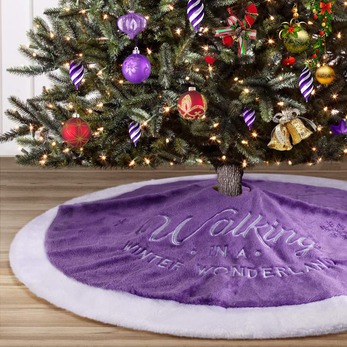 Amazon nuevo árbol de Navidad decoración púrpura coral terciopelo bordado letras copo de nieve árbol de Navidad falda
