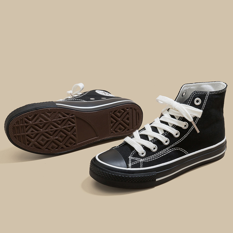Retro clásico de la década de 1970 tres veces vulcanizado aceite brillante zapatos de lona de alto perfil para hombres y mujeres parejas de zapatos de skate de estudiantes versátiles