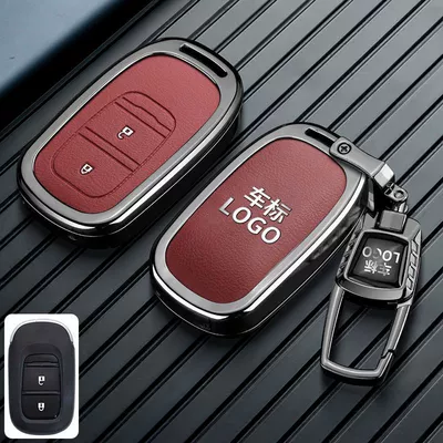 Car key bag CRV key case, specifically - honda-c-model-2-button-leather-textured-red-metal-buckle-no-1