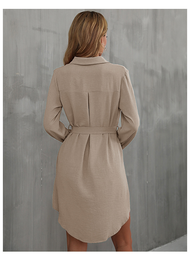 Rochie cămașă dama cu cordon în talie și guler pentru toamnă_voghion.com