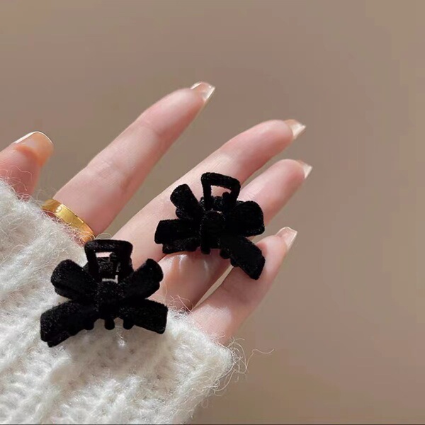 Black Flocking Bow Small Grab Clip Women's Side Bangs Hair Clip Internet Celebrant New Headline Broken Hair Clip Headwear