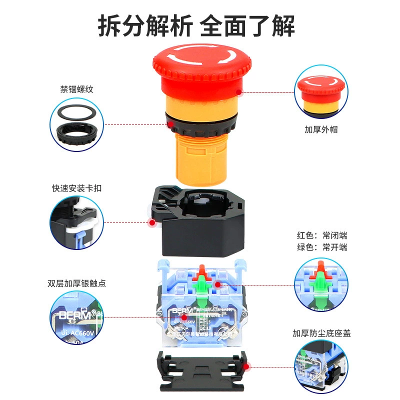 Button, switch key with clove mushrooms, 22mm, 38, 220v