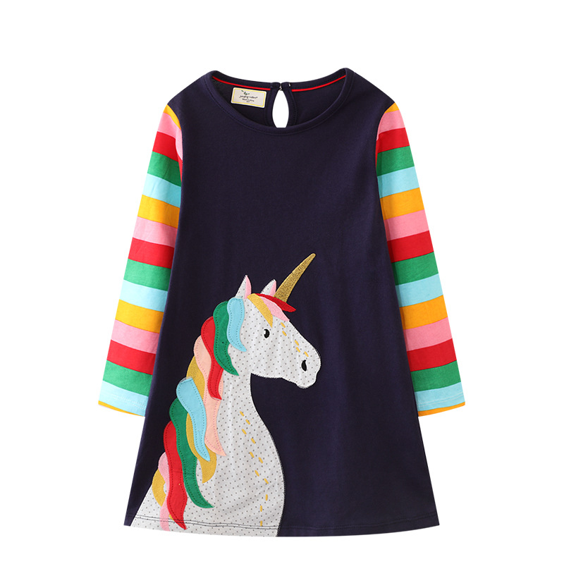 Vestido de manga larga para niñas 2025 vestido de princesa de unicornio bordado de primavera para niños vestido de primavera y otoño para niños