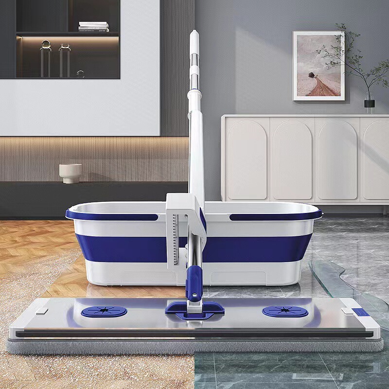 Mop with Hands-Free Washing, Household Floor Cleaning Tool, Large Absorbent Cloth, Lazy Mop Bucket Set, One-Sweep Clean Flat Mop