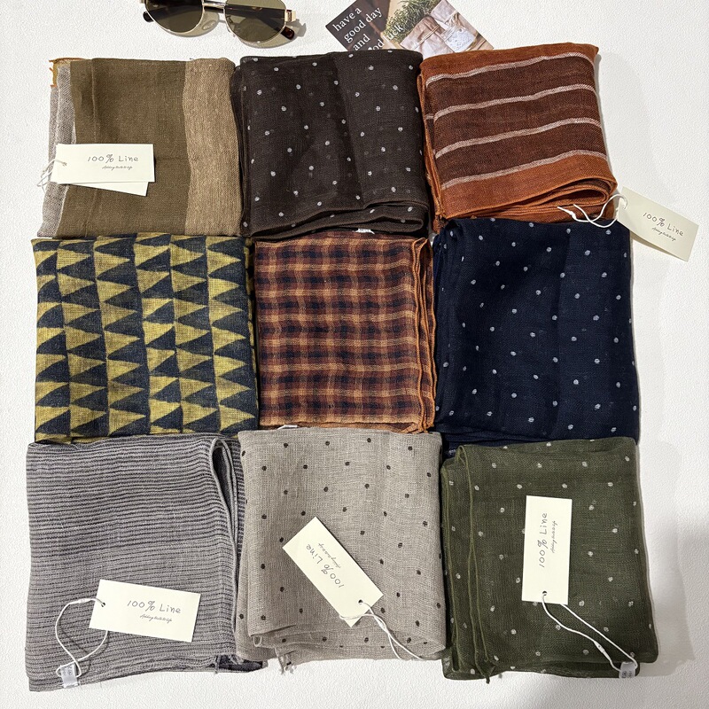 Japanese-style~100% linen natural color striped thin square scarf for women, suitable for spring and autumn, decorative neck protector, versatile head accessory Japanese-style~100% linen natural color striped thin square scarf for women, suitable for spring and autumn, decorative neck protector, versatile head accessory