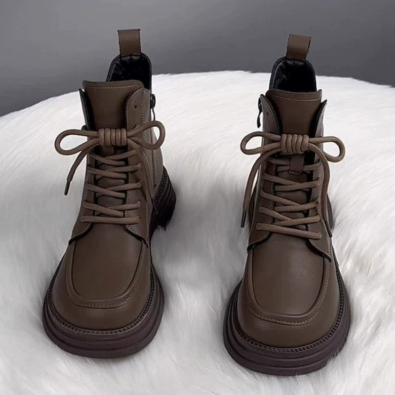 Martens, теплые универсальные флисовые демисезонные полусапоги на платформе, обувь