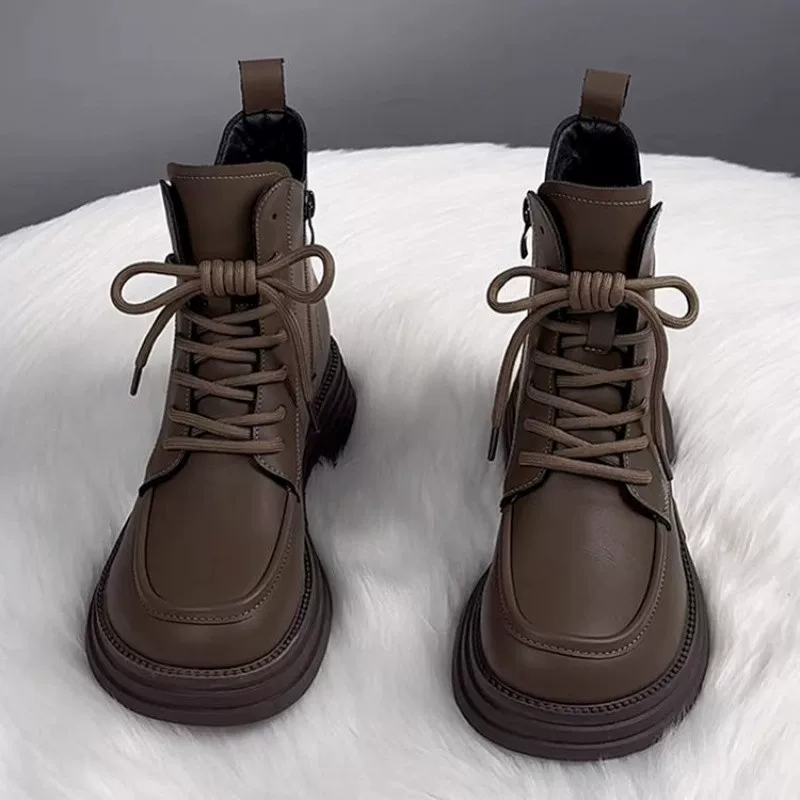 Martens, теплые универсальные флисовые демисезонные полусапоги на платформе, обувь