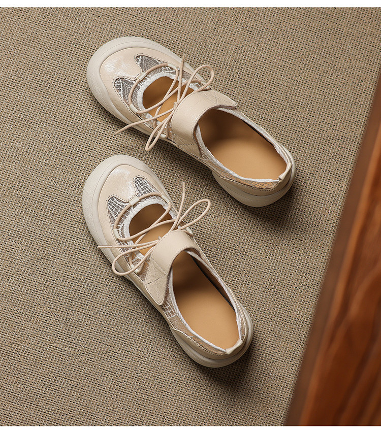 Giày sneaker nữ đế dày ren lưới phối màu cổ thấp — màu trắng ngà chi tiết 14