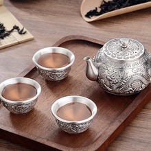 纯银999小泡茶壶小银壶整套真功夫茶具手工足银龙凤呈祥茶具套装