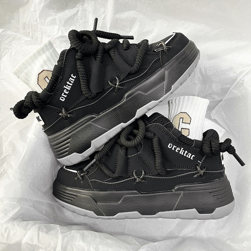 Thick sole increased black bread shoes for women  new winter casual versatile dad shoes couple retro sports shoes