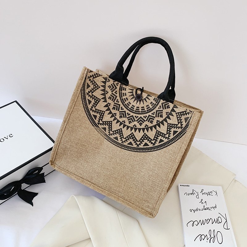 Amazon linen handbag women's 2022 new large capacity shopping bag European and American fashion shoulder bag women's hair