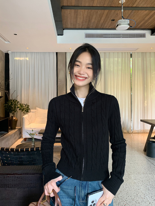 复古设计感麻花套头针织衫女秋冬新款韩系拉链休闲长袖套头上衣女|undefined
