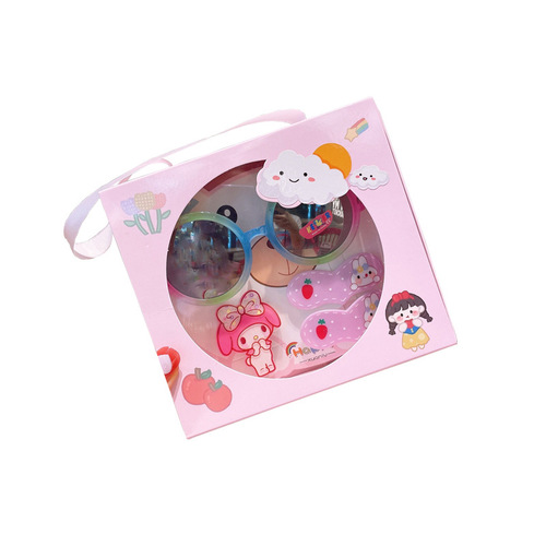 Children's jewelry gift cute little girl cartoon hair tie duckbill clip sunglasses jewelry gift set box